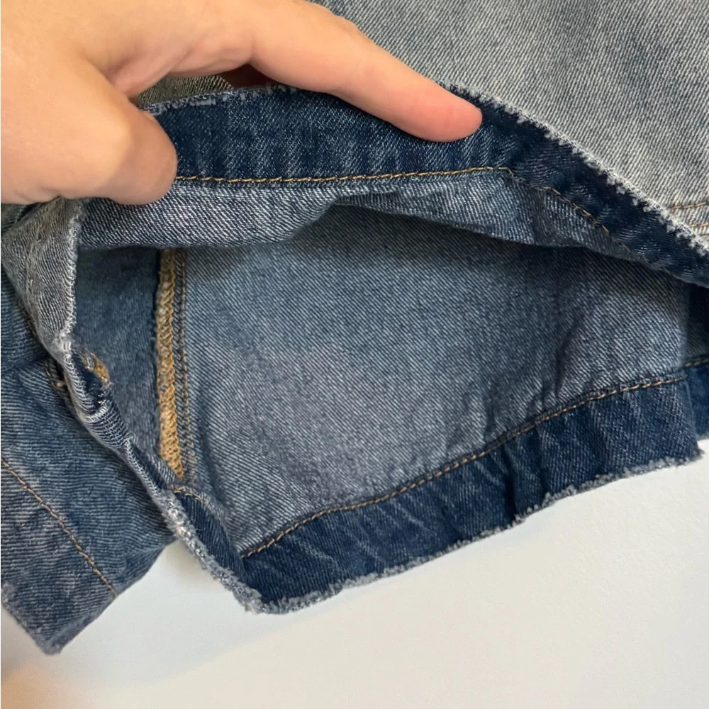 Mustard Seed Elastic Waist High Rise Denim Shorts Women's Medium Blue Distressed - Picture 14 of 16